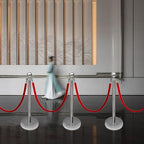 Stainless Steel Stanchions with Red Velvet Ropes, 4PCS Crowd Control Barriers Set with Fillable Weighted Base, No-Tool Assembly for Weddings, Events, Queue Management