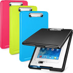 4 Pieces Clipboard with Storage Plastic Storage Clipboard Nursing Foldable Clip Board with Low Profile Clip for Student Teacher Nurse Employee, 9. 5 x 13. 5 Inch (Black, Blue, Green, Rose Red)