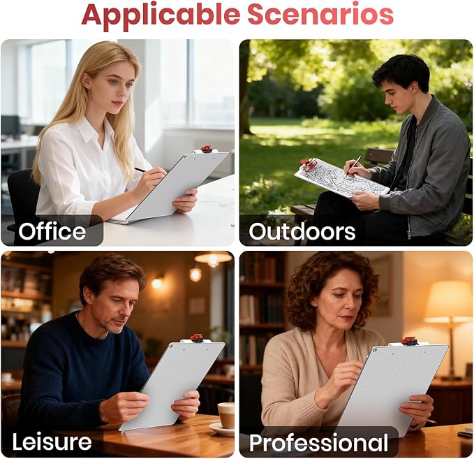 Clipboards with Pen Holder A4 Size 12.5x9 Inch Aluminum Protection Clip Board for Classrooms, Offices, School, Doctor, Coaches [Upgraded Clip] [White-Red, 2 Pack]