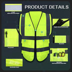 JaGely 15 Pack Reflective Safety Vests with Pockets and Zipper Construction Work High Visibility Vest for Men Women(Large,Fluorescent Green)