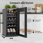 Tylza 18 Bottles Wine Fridge, Wine Cellar with Powerful Compressor, LED Touchscreen, Low-E Tempered Glass Door, Lock, Wine Cooler Refrigerator for Red, White, Champagne or Sparkling Wine, Black