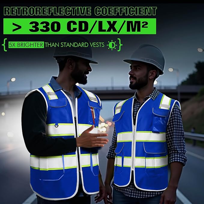 BeautyWill Custom Logo 10 Pockets Safety Vest Class2 ANSI Certified High Visibility Reflective Vest