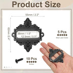 uxcell 5 Pcs Metal Label Holder, 2.2 x 2.4 Inch Small Vintage Card Frame Tag Floral Lace Label Holder with Screws for File Boxes Drawers Door Cabinet Book Shelves, Black
