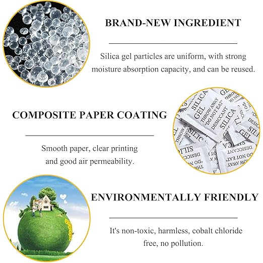 100PCS 5 Gram Premium Silica Gel Packets, Desiccant Packs for Storage, Moisture Absorbers, Humidity Dry Bags, Rechargeable Transparent Silicone Dessicants Dehumidifier for Electronics, Shoes, Jewelry