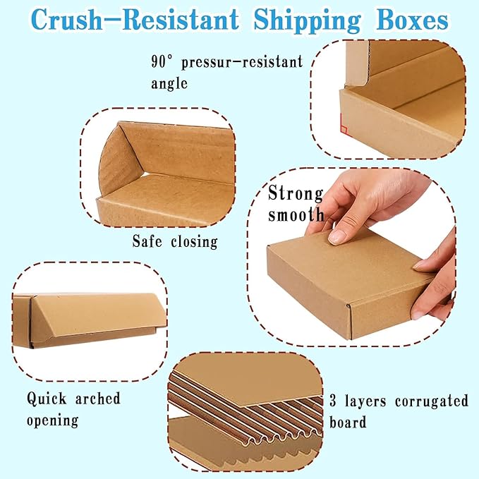 50 Pack Small Shipping Boxes,Brown Corrugated Cardboard Boxes,Internal size:5.5x3.7x1.25inches,Recyclable Corrugated Mailer Boxes for Small Bussiness Packing and Mailing