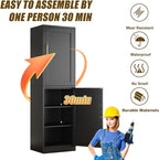2 Door Metal Locker Cabinet, 19.7’’W Narrow Vertical Steel Storage Cabinet with Locking Door and 4 Adjustable Shelves, Garage Tool File Cabinets for Office, Kitchen, Bathroom, Black