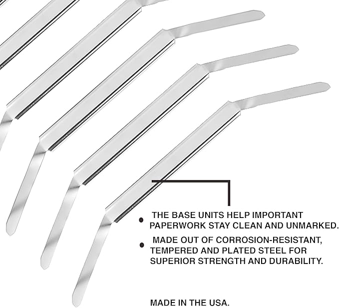 OLYMPX 100 Pcs of 1 Inch Capacity Premium Metal Paper Prong Fasteners Bases, 2.75 Inch Base for Paper File Clip Folder Accessories, Office Paper Clamp, Silver Box of 100