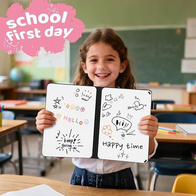 A5 Portable White Board Dry Erase, 8.4 x 6 inch Double Sided Folding Whiteboards with 2 Pens, Small Dry Erase Board Notebook for Study, Doodling, Meeting, Planning