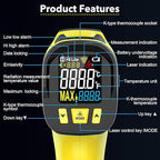 Infrared Thermometer Gun, Digital Laser Thermometrer Temperature Gun with Color LCD for Cooking, Pizza Oven, HVAC, IR Temp Gun with K-Probe, Adjustable Emissivity,-40°F to 1472°F(-40~800°C)