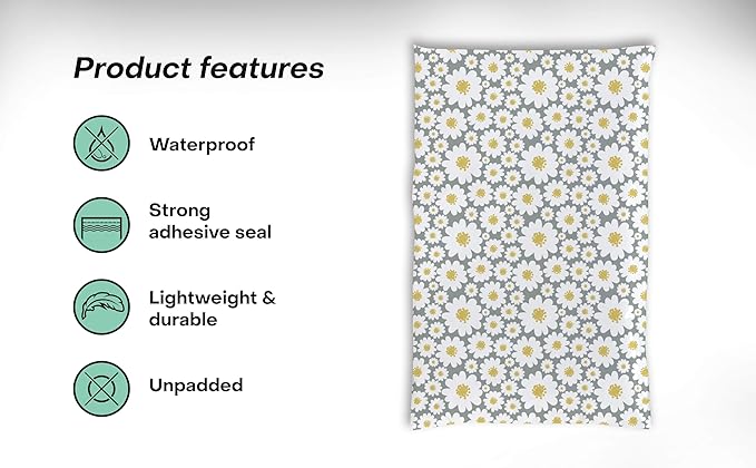6x9 Poly Mailers – Floral Daisy – Waterproof, Tear-Resistant Shipping Bags with Adhesive Seal – 100 Pack – Package Mint
