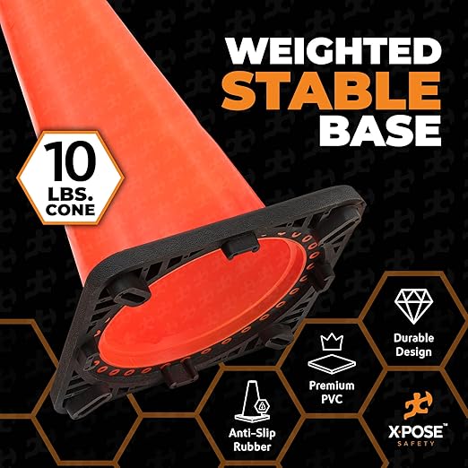 Xpose Safety 36 Inch Orange Traffic Cones, 1-Pack - Multipurpose PVC Plastic Safety Cone for Parking, Soccer, Caution, Kids and Construction - DOT Approved