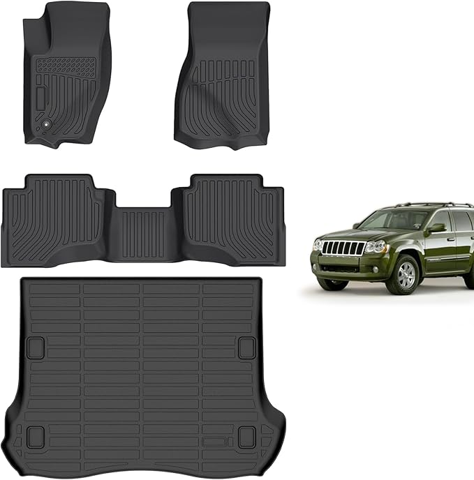 Hutisya-Floor Mats & Cargo Liner Set Fit for Jeep Grand Cherokee 2005-2010 All Weather Protection Anti-Slip & Durable TPE Full Set Liners Automotive Accessories-Black