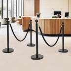 4 PCS Stanchion Posts with 2 Velvet Ropes, Black & Gold Crowd Control Barriers with Fillable Base, Stainless Steel Ball Top Poles for Event, Red Carpet, Museum & Wedding Decor