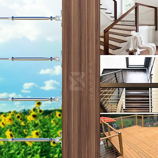 WAYSKA 12 Pairs T316 Stainless Steel Cable Railing Kit Fit 3/16" Stainless Steel Cable Wire Rope, Swage Toggle Turnbuckle Tensioner and End Fittings for Cable Railing System
