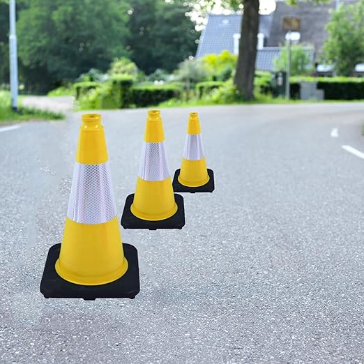 8 Pack 18 Inch Yellow Traffic Cones Black Base Durable, Training Markers for Basketball Drills, School Playground, Field Boundary (8, Yellow, 18 Inch)
