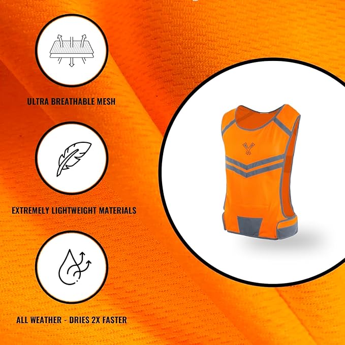 Running Reflective Vest, Inside Pocket & 2 Bands, High Visibility Reflective Running Vest for Night Running Walking Cycling