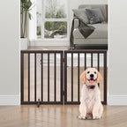 Brown Freestanding Foldable Pet Gate - 2 Panels, Metal Support Feet, Room Divider for Doorways & Bedroom