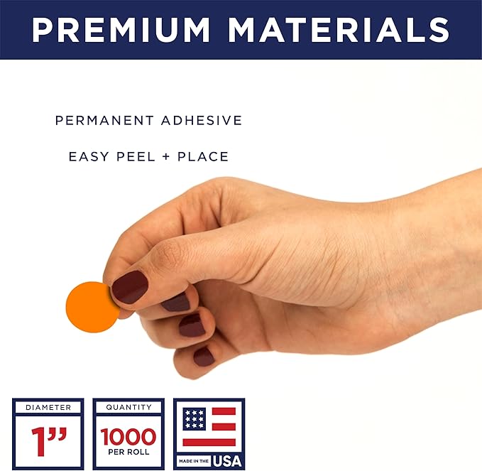 Fluorescent Orange 1-Inch Circle Dot Stickers – 1,000 Round Strong Adhesive Labels per Roll, Colored Stickers for Garage Sale Price Tags, Classroom, Inventory, Office & Yard Sale Supplies, Made in USA