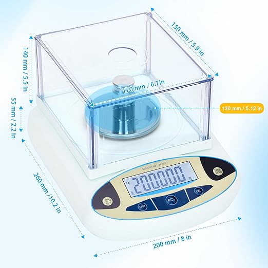 Lab Scale 500g*0.001g,High Precision Accurate Analytical Balance with Windshield,Lab Scale Electronic Scientific Scale Digital Precision Weighing Scale Jewelry Scales(with 200g Calibration Weight)