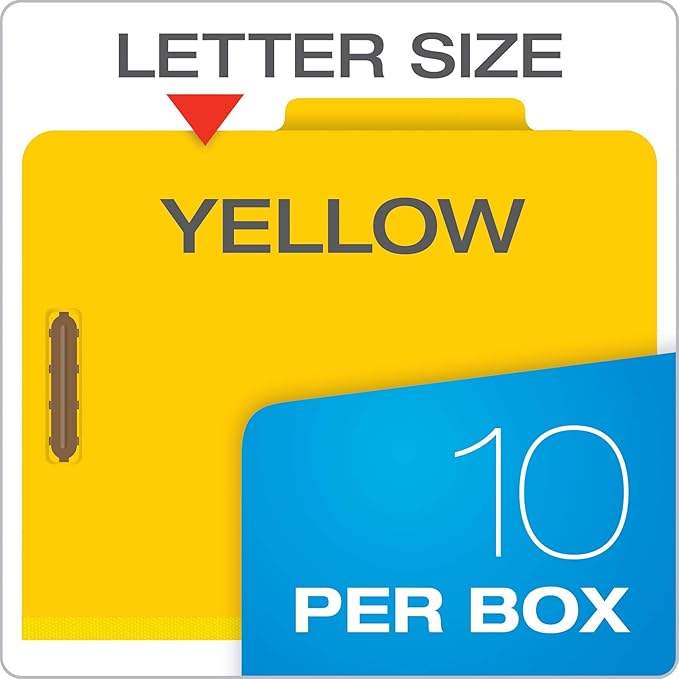 Pendaflex Classification Folders, 2 Dividers, 2" Fasteners, Letter Size, Yellow, 10/Box (24134P)