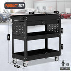 3 Tier Rolling Tool Cart, Heavy Duty Service Cart on Wheels for Mechanics,400 LBS Utility Cart with Drawers for Garage, Warehouse & Repair Shop (Black)