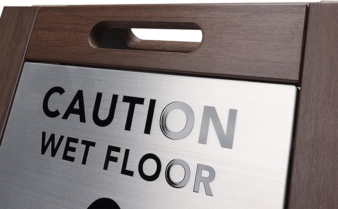 Premium Outdoor Composite Caution Wet Floor Sign – Bilingual w/Non-Skid Plastic Feet, Black Plate – For Hotels, Schools, Offices, Areas, Restrooms, Pool Decks & Shops, Brown