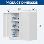 Metal Garage Storage Cabinet with Doors and Shelves，36" Metal Cabinet with Lock,Storage Cabinet for Office,Home,Garage,Gym,School and Tool Rooms-White(Required-Assembly)
