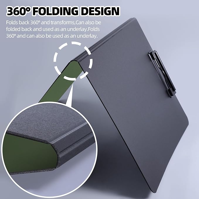 Clipboard Folder, 5 Pack A4 Foldable Clipboard with Horizontal and Vertical Double Metal Clips, 360 Degree Foldable Binder Clipboards with Pen Holder, File Cover Folder Clipboards, Green