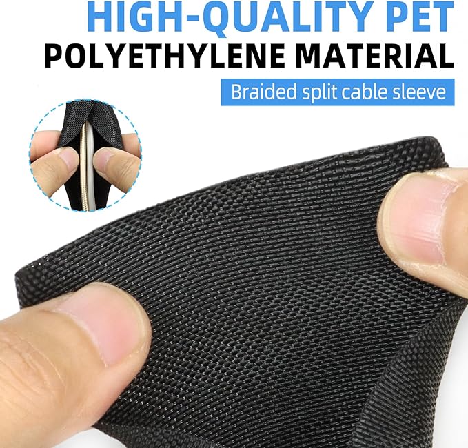 Automotive Wire Loom Tubing, Split Braided Cord Protectors from Pets No Chew, Flexible Cable Sleeve Cable Management for TV/Computer/Electric Wires (Black, 5/16"-10ft)
