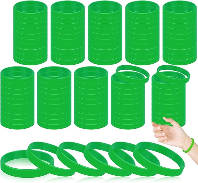 100pcs Rubber Wristbands, Blank Silicone Bracelets Gifts Supplies Rubber Wrist Band Kit Sports Green For Men Women Teens-Green