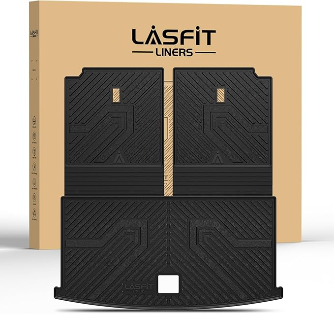 LASFIT Backrest Mat & Cargo Mat for Volkswagen VW Atlas 2018-2026, 2nd Row Bench seat, All Weather TPE Custom Fit Trunk Liners for VW Atlas Accessories Seatback Mats, Black, Easy to Clean