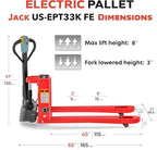 Full Electric Power Pallet Jack – Standard Duty Pallet Truck 3300 Lb Capacity, 48” L x 27” W Fork Size, Plug-in 48V/15A Lithium Battery – Max Lift Height 7.8 Inch - (US-EPT33K-FE)
