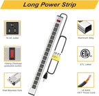 Long Surge Protector Power Strip,16 Outlet Heavy Duty Power Strip Metal Power Bar,10 FT Long Extension Cord with Circuit Breaker for Garage,Workshop,Industrial(125V/1875W, ETL Listed)