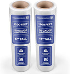 International Plastics Co. 17" Plastic Stretch Film Wrap 2 Pack 1200ft 500% Stretch Clear Cling Durable Adhering Packing Moving Packaging Heavy Duty Shrink