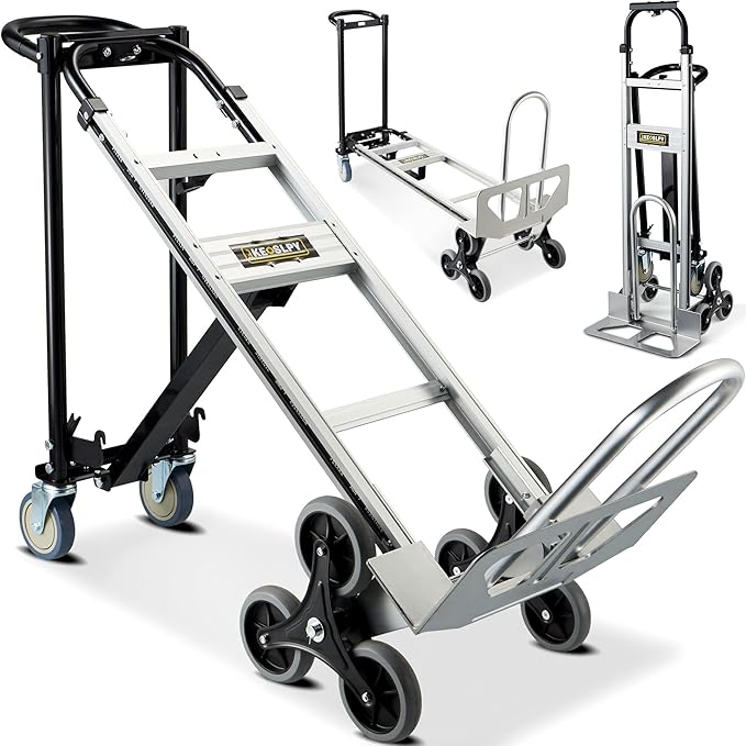 3 in 1 Industrial Convertible Hand Truck, Folding 1000 LBS Capacity Heavy Duty Platform Cart, Utility Aluminum Collapsible Moving Dolly with Stair Climbing Wheels, 3 Positions for Transport