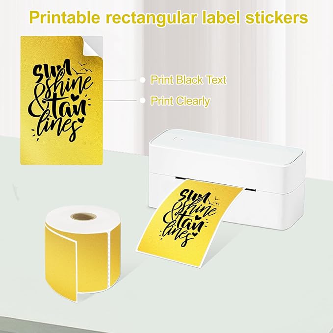 3 X 5 Inch Printable Waterproof Rectangle Color Coding Labels, 300 Per Roll Adhesive Color Coding Stickers for Bar-Codes, Address, Small Business Labeling, Gold
