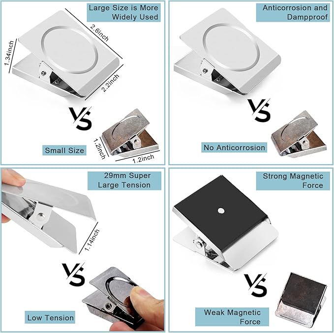 FINDMAG 4 Pack Clip Magnets 2.2 Inch Extra Large Magnetic Clips Heavy Duty, Magnetic Christmas Light Clips for Home, Office, Whiteboard, Kitchen etc.
