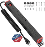 8 Outlet Rack Mount PDU Power Strip, SPD, 1200J Surge Protection & 15A Overload Switch, 360° Rotating Mounting,Fits 19'' Network Server Rack, 5FT Coiled Cord, 1U RackMount
