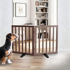 ZJSF Freestanding Indoor Dog Gate for House Foldable Wood Puppy Gate for Doorways Pet Gate for Stairs Extra Wide Pet Fence, Brown, 24" Height 2 Panels