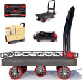2IN1 Heavy Duty Platform Trucks Flatbed Carts, 42×26In 2000lbs Capacity Push Cart Dolly Hand Trucks w/Detachable Solid Steel Wire Fence, Collapsible Cage Cart Dolly, 5-Inch Silent TPR Wheels