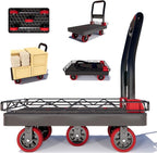 2IN1 Heavy Duty Platform Trucks Flatbed Carts, 42×26In 2000lbs Capacity Push Cart Dolly Hand Trucks w/Detachable Solid Steel Wire Fence, Collapsible Cage Cart Dolly, 5-Inch Silent TPR Wheels