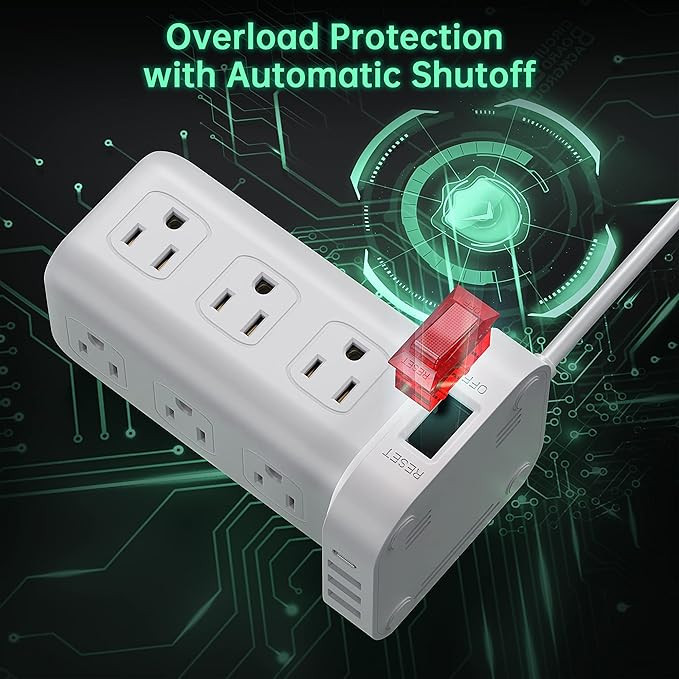 Tower Surge Protector Power Strip with 12 Outlets 4 USB (1 USB C), 6.5Feet Extension Cord with Multiple Outlets, Charging Station, Power Strip Tower, Office Desk Supplies
