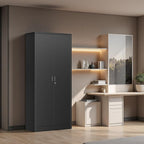 BESFUR Metal Storage Cabinet with 5 Adjustable Shelves and 2 Lockable Doors, 71" Black Garage Storage Cabinet, Locking Cabinet with for Office, School, Garage
