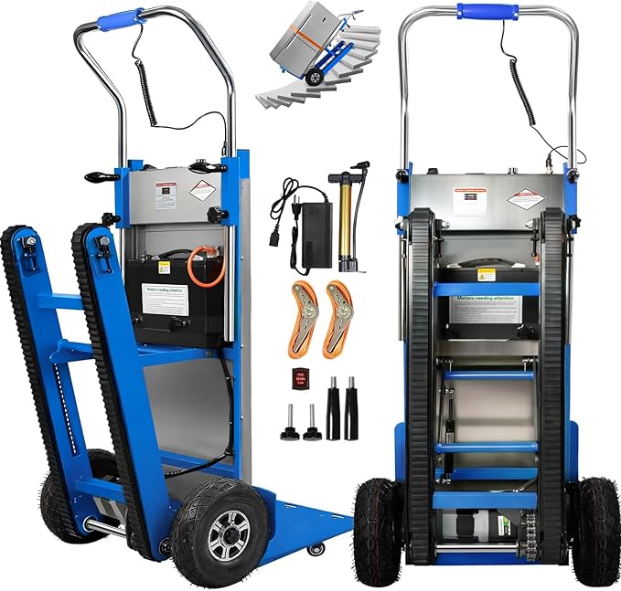 Electric Stair Climbing Hand Trucks Dolly Cart, 900lb Capacity Heavy Duty Stair Climber with Ropes, Carry Heavy Objects Up and Down Stairs Effortless for Furniture Logistics Warehouse, 1250W Motor