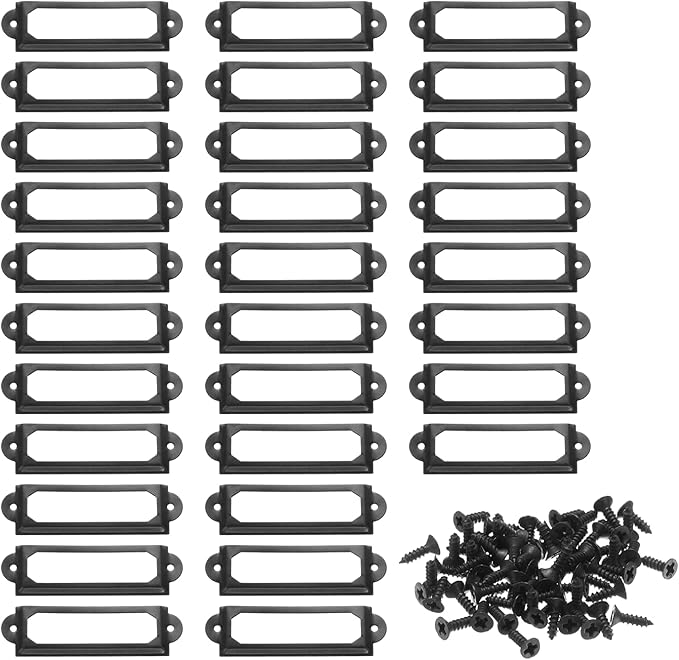 PATIKIL 60x17mm Metal Label Holders, 30 PCS Label Name Card Tag Frames with Screws for Office Library File Cabinets Shelves Wood Drawers Fabric Bins, Black