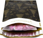 Inspired Mailers - Holiday Poly Mailers 6x9-100 Pack - Christmas Trees and Snowflakes (Black/Gold) - Small Shipping Bags 6x9 - Small Package Bags