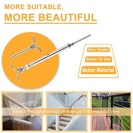 WAYSKA 36 Pairs Stainless Steel Cable Railing Kit Fit 1/8" Wire Rope, Angle 180°Adjustable Swage Toggle Turnbuckle Tensioner and End Fitting, T316 Marine Grade Cable Railing Hardware for Wood Post