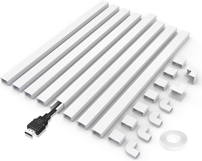 Small Wire Covers on Wall - One Cord Channel Cable Management System - Cable Cover on Wall for Home and Office, 8-Pack 125 inch, White