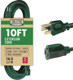 Outdoor Extension Cord 10 Ft with 3 Prong, 16/3 SJTW Weatherproof Green Extension Cord 10 Foot, 13 Amp Outside Power Cord for Christmas Outdoor Decorations & Yard