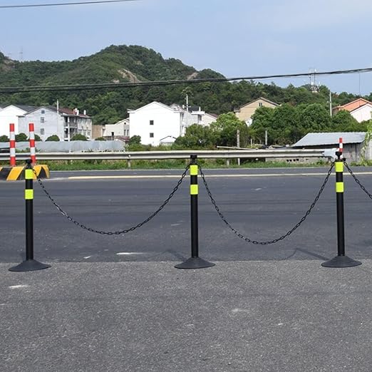 6 Pack Traffic Delineator Post Cones with Plastic Chain Crowd Control Barriers - Expandable 40" Traffic Control Cones, 6 x 6.6 Ft Chains for Indoor & Outdoor Use (Black-Rubber Base)